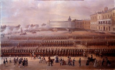 Inhuldiging in 1852 van het monument gewijd aan Paul I in Gatchina onder het bewind van Nicolaas I (Rusland) door School Russian