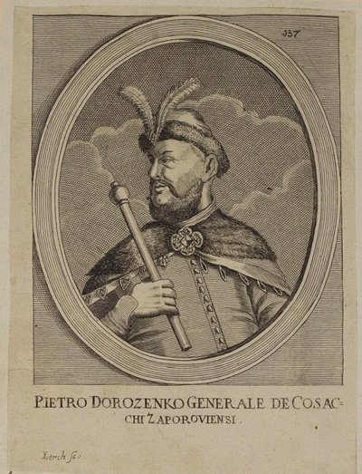 Petro Dorofeyevych Doroshenko, hetman van Rechts-oever Oekraïne (gravure) door School Russian