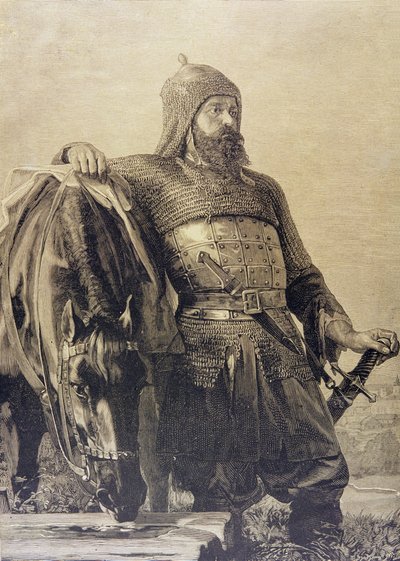 Russische soldaat met zijn paard door School Russian