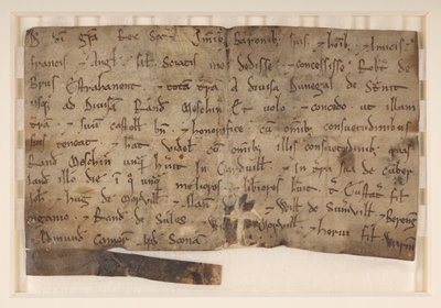 Toekenning van David I, koning van Schotland (overleden 1153), aan Robert de Brus, waarbij hij Annandale schenkt door School Scottish