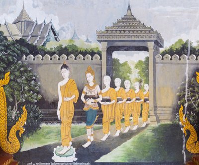 Fresco met een scène uit het leven van Boeddha, Wat Phra That Doi Suthep tempel door School Thai