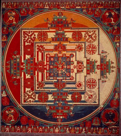 Mandala van Vajravarami de godin danst (in het midden) haar naam betekent adamantine laie door School Tibetan
