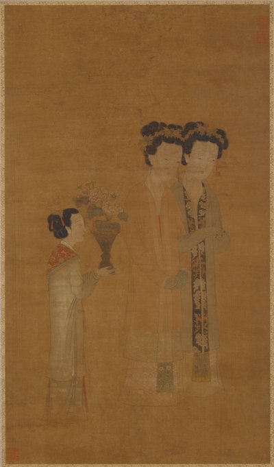 Hofdames en bediende, Ming-dynastie, 16e eeuw door School of Tang Yin