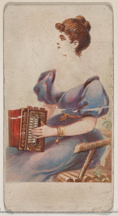 Accordeon, uit de serie Muziekinstrumenten N82 voor Duke sigaretten, 1888 door Schumacher and Ettlinger