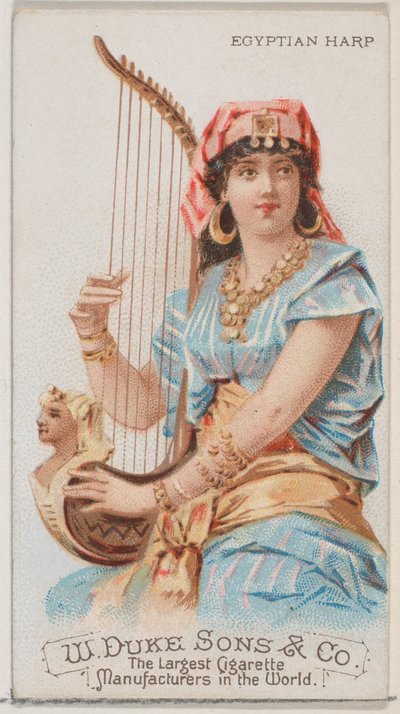 Egyptische harp, uit de serie Muziekinstrumenten N82 voor Duke sigaretten door Schumacher and Ettlinger