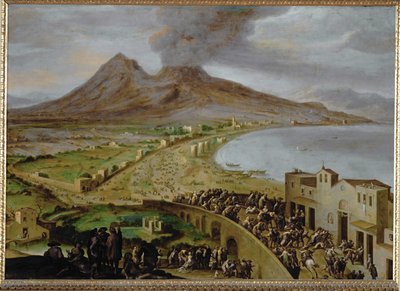 Uitbarsting van de Vesuvius, gezien vanuit Napels, midden 17e eeuw door Scipione Compagno