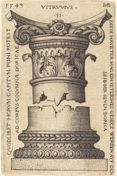 Kapiteel en Basis van een Zuil door Sebald Beham