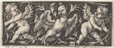 Horizontaal paneel met een adelaar geflankeerd door twee genii, 1544 door Sebald Beham