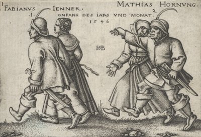 Januari en februari, uit Het boerenfeest of de twaalf maanden, 1546 door Sebald Beham