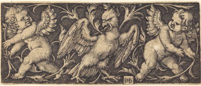 Ornament met adelaar en twee genii door Sebald Beham