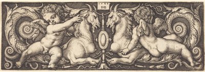 Ornament met Twee Genii Rijdend op Twee Chimera