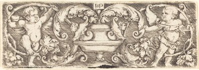Ornament met een vaas tussen twee genii door Sebald Beham