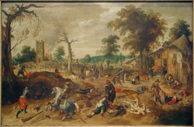 De plundering van het dorp Wommelgem door troepen van de opstandige provincies door Sebastian Vrancx