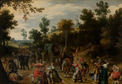 Landschap met reizigers aangevallen door rovers door Sebastian Vrancx