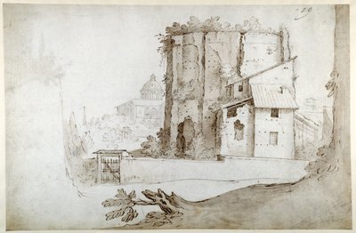 Ruïnes op de Celio met de kerk van SS. Giovanni e Paolo door Sebastian Vrancx