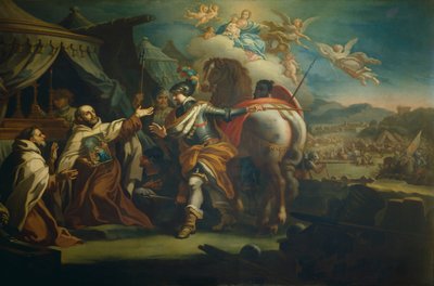Overhandiging van vereerd beeld van Onze-Lieve-Vrouw van Overwinning aan Vader Domenico di Gesu Maria, Kerk van Santa Maria della Vittoria, Rome, Italië door Sebastiano Conca
