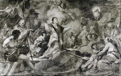 St. Clemens roept het Lam Gods aan om water uit een rots in de Krim te laten komen door Sebastiano Conca
