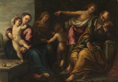 Maagd en kind met de jonge Sint Jan, Sint Elizabeth en de aankondiging aan Jozef door Sebastiano Florigerio