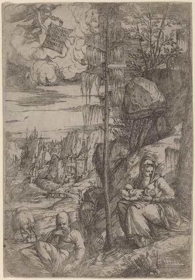 Landschap met de Rust tijdens de Vlucht naar Egypte door Sebastiano de Valentinis