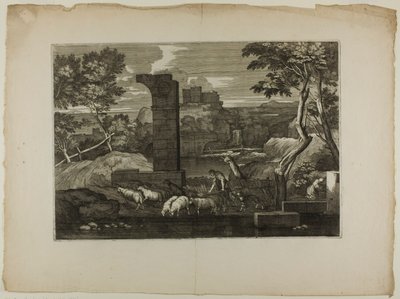 Landschap met een Herder en Zijn Kudde door Sébastien Bourdon