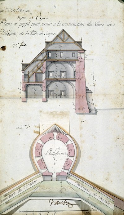 Plan en doorsnede van de torens van de stad Seyne, door Vauban, 10 oktober door Sebastien Le Prestre de Vauban