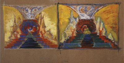 Decorontwerp voor de opera De Gouden Haan door N. Rimsky-Korsakov door Sergei Vasilievich Malyutin