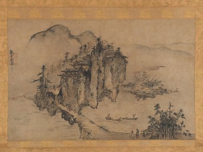 Landschap met rotsachtige afgrond, 16e eeuw door Sesson Shukei