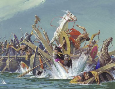 Dood van Maxentius tijdens de slag bij de Milviaanse brug door Severino Baraldi