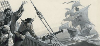 Ferdinand Magellan (1480-1521) over de ontdekking van de Stille Oceaan (gouache op papier) door Severino Baraldi