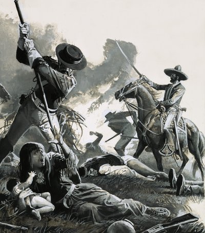 In 1858 vielen twee troepen Mexicaanse cavalerie het kamp van de Apaches aan. door Severino Baraldi