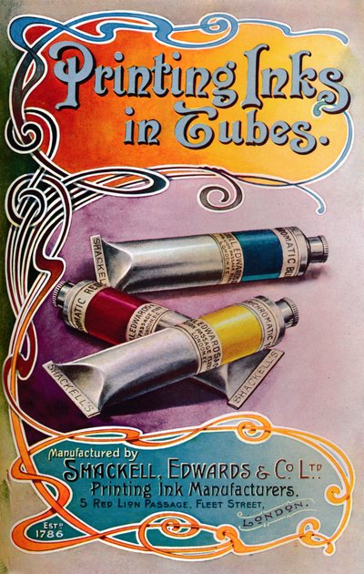 Drukinkten in tubes - Shackell, Edwards & Co. Ltd. advertentie, 1907 door Shackell Edwards and Co