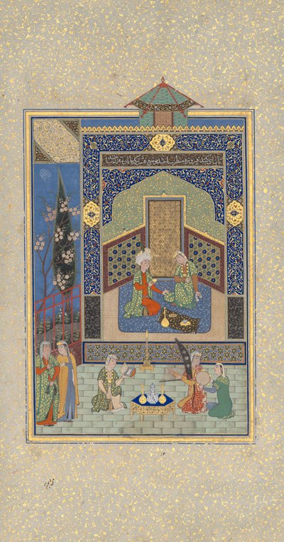 Bahram Gur in het Turkoois Paleis op woensdag, Folio 216 uit een Khamsa, AH 931/AD 1524-25 door Shaikh Zada