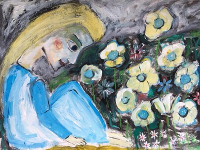Blond meisje tussen de bloemen door Sharyn Bursic