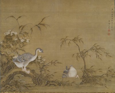 Ganzen aan een rivierbank, Qing-dynastie door Shen Kai