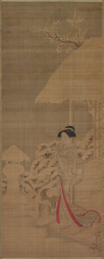 Schoonheid (Bijin) in de sneeuw door Shiba Kokan