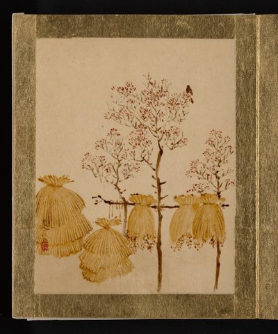 Rijststapels en bomen door Shibata Zeshin