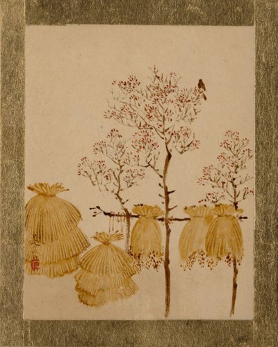 Rijststapels en bomen door Shibata Zeshin