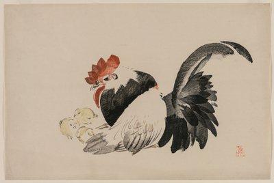 Haan, Hen en Kuikens, ca. 1880s door Shibata Zeshin