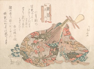 Biwa met Brokaat Omslag, uit de serie Muziekinstrumenten, waarschijnlijk 1808 door Shinsai