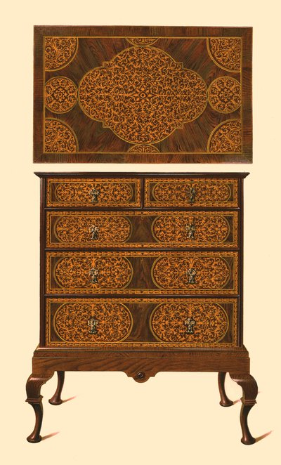 Commode ingelegd met marqueterie, 1905 door Shirley Charles Llewellyn Slocombe