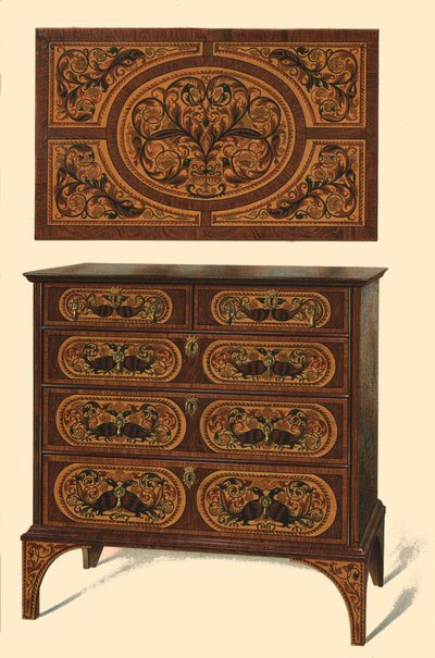 Ladenkast ingelegd met marqueterie, 1905 door Shirley Charles Llewellyn Slocombe