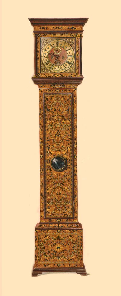 Klok ingelegd met lichte marqueterie, 1905 door Shirley Charles Llewellyn Slocombe