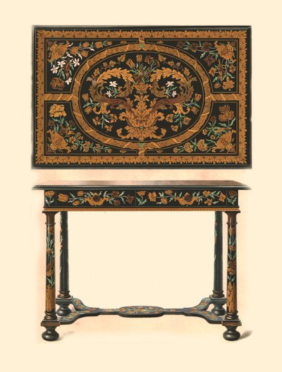Tafel ingelegd met marqueterie, 1905 door Shirley Charles Llewellyn Slocombe