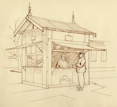 Kiosk die drankjes verkoopt, Parijs, Frankrijk, ca. 1951 door Shirley Markham
