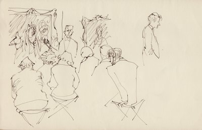Lezing in een kunstgalerij, ca. 1950 door Shirley Markham