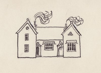 Het schoolgebouw, Little Bedwyn, jaren 1980 door Shirley Markham