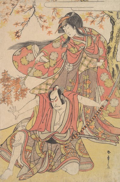 Segawa Kikunojo III als een Vrouw Onder een Esdoorn in de Herfst, ca. 1778 door Shunsho