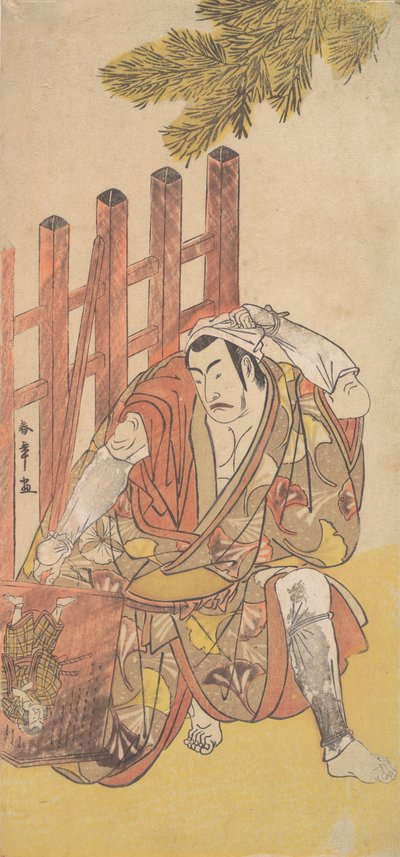 De vierde Matsumoto Koshiro als een outlaw die naar een houten Ninsogaki kijkt, ca. 1779-83 door Shunsho
