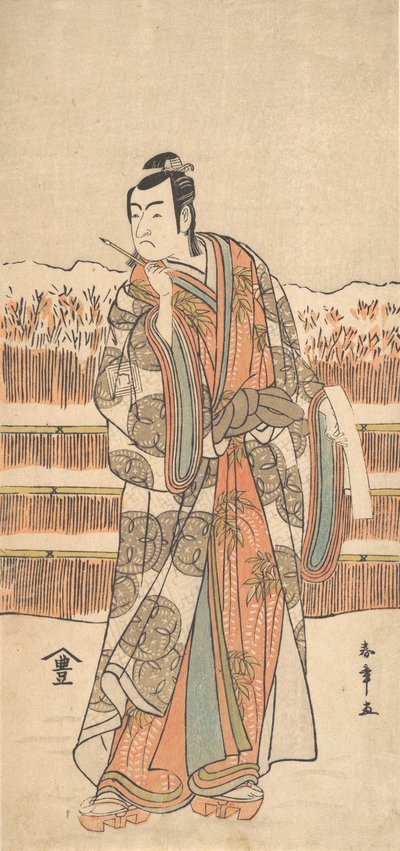 De tweede Ichikawa Monnosuke als een man van hoge rang in de sneeuw door Shunsho