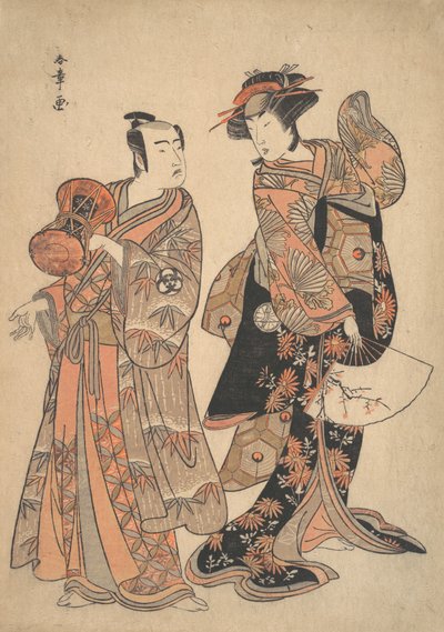 De Derde Segawa Kikunojo als Ochiyo en Bando Mitsugoro als Hanbei, 5e maand, 1781 door Shunsho